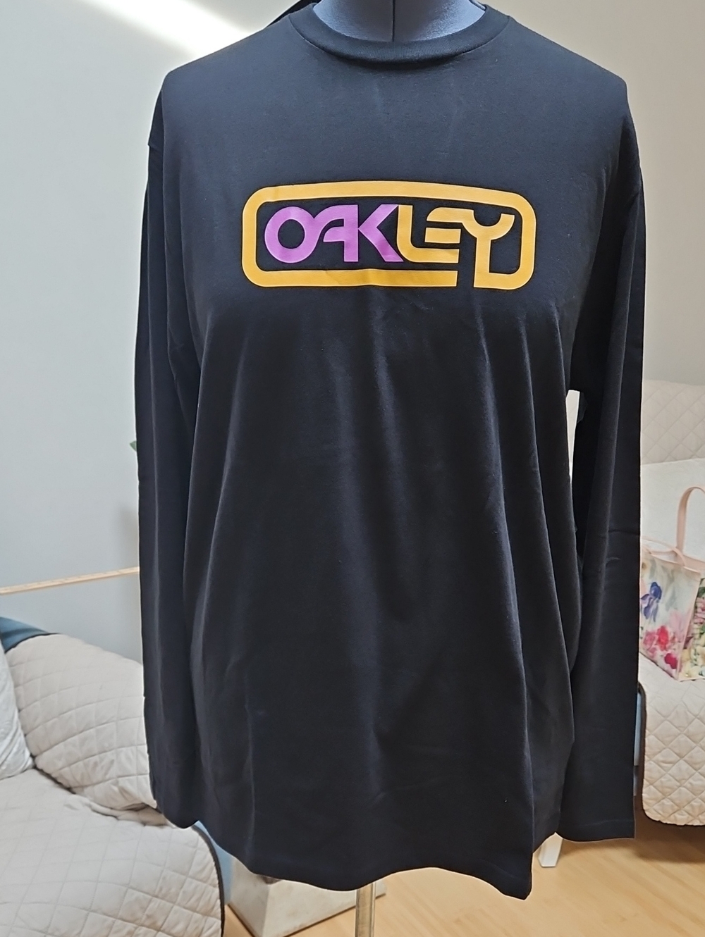$10 Or 3/$15 Sale!!Oakley Black Long Sleeve Tee with Yellow-Outlined Purple Logo